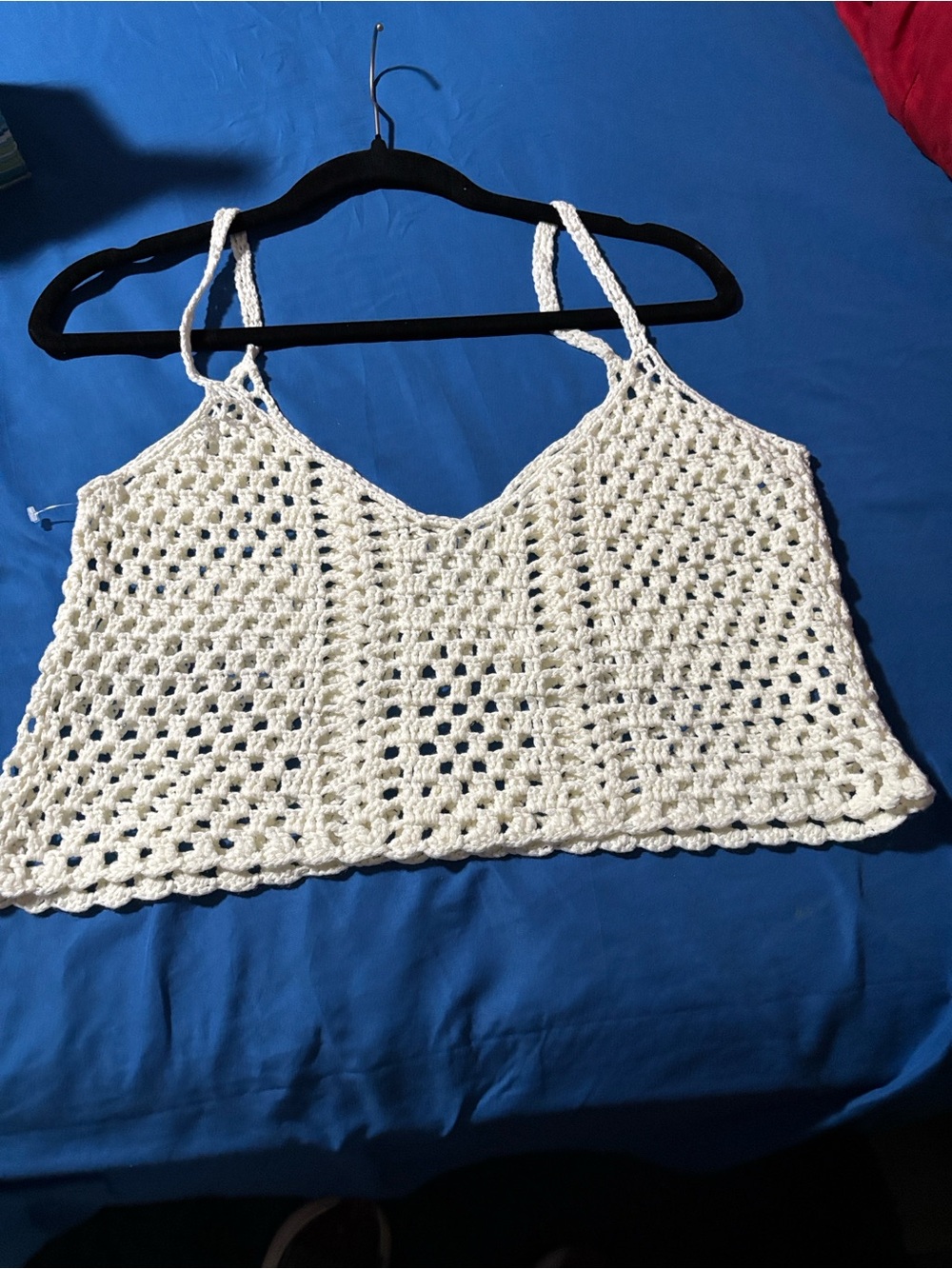 Handmade Cream Crochet Camisole Top with Spaghetti Straps (P2P:17)Length:12